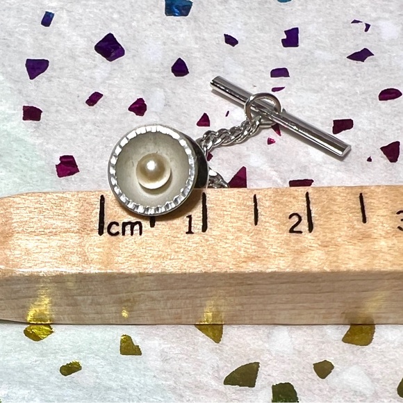 Vintage Silver with Pearl Tie Tack with Silver Chain - Picture 4 of 5